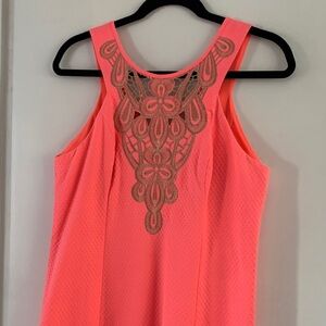 Lilly Pulitzer Coral Dress with Intricate Gold Lace